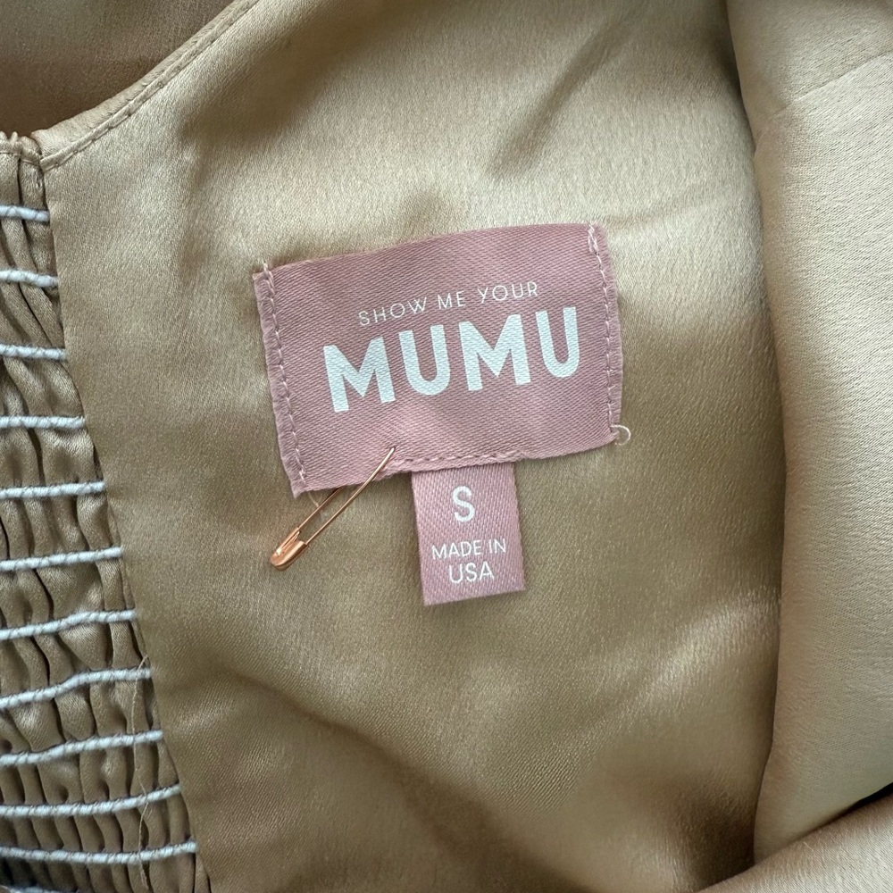 Show Me Your MuMu Alexis Midi Dress Small Champagne Luxe Satin - Picture 10 of 14